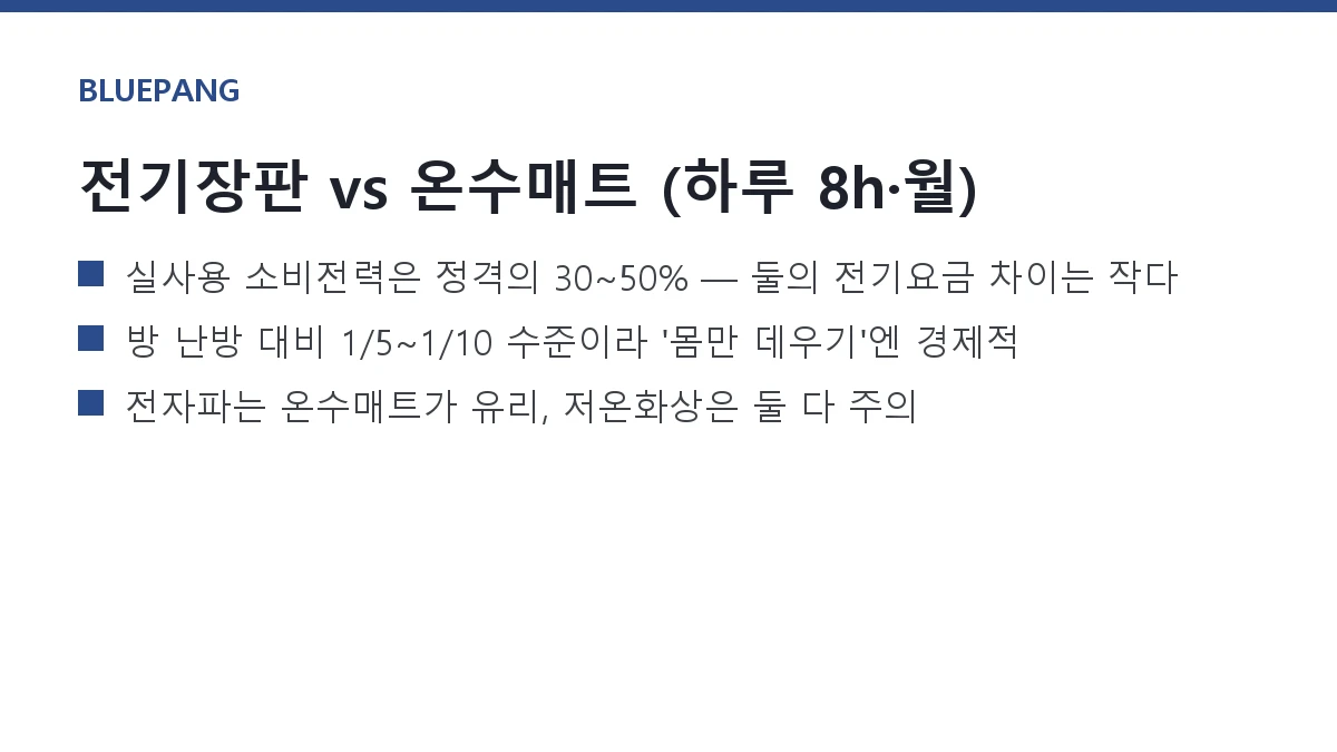 전기장판 vs 온수매트, 한 달 전기요금과 안전성 비교 전기장판 vs 온수매트, 한 달 전기요금과 안전성 비교